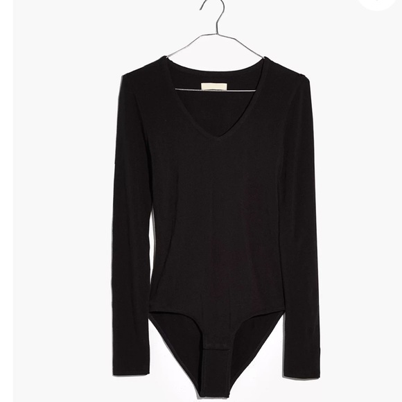 Madewell V-Neck Full-Coverage Bodysuit Black - Picture 2 of 9